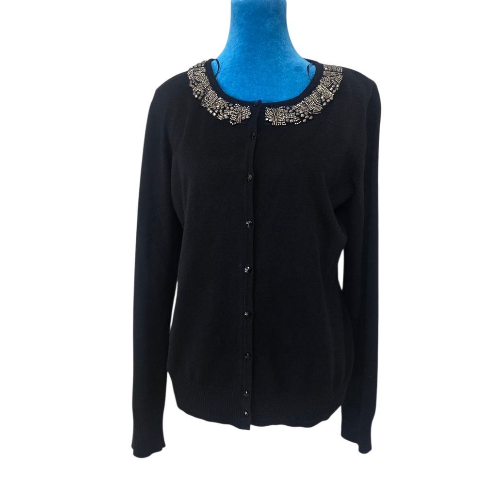 Carolyn Taylor Beaded Neckline Womens Cardigan Size M